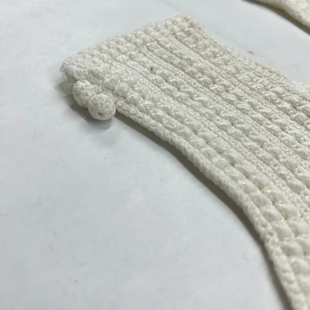 Vintage Victorian Dainty Crochet Knit Pom Pom Wrist Length Gloves S Cream